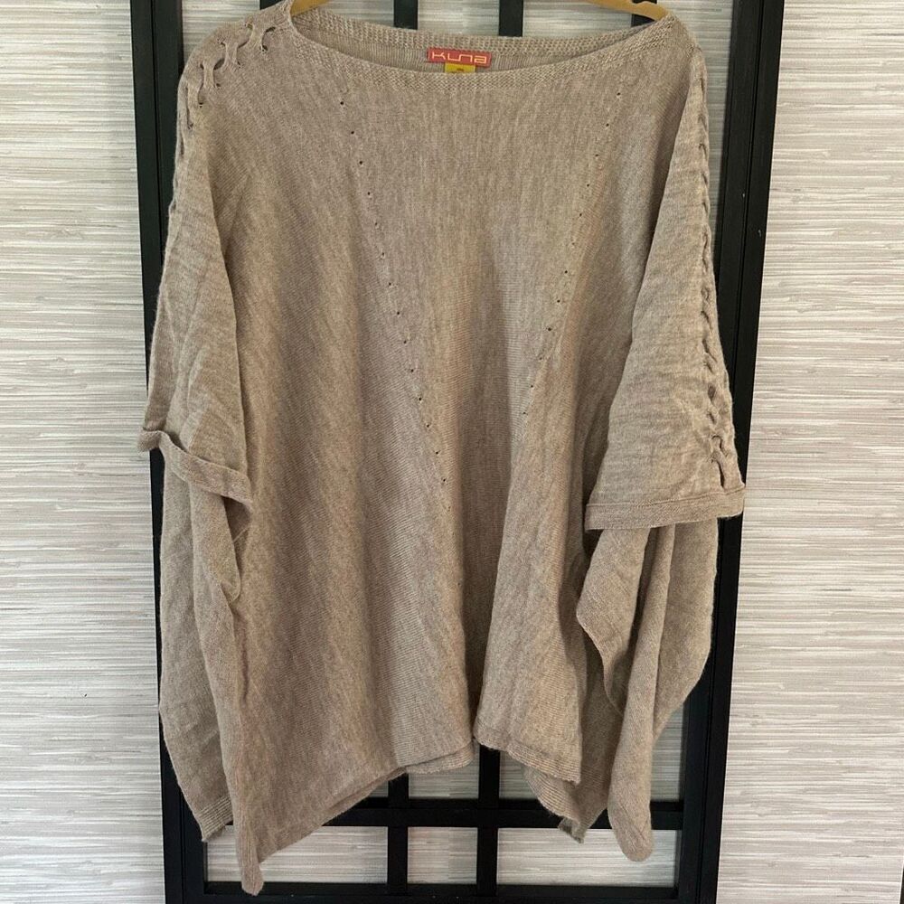 Kuna 100% baby alpaca oatmeal color sweater open sides poncho one size slouchy